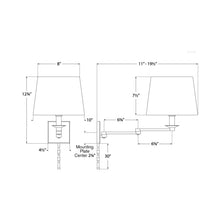 Load image into Gallery viewer, Evans Swing Arm Wall Light - line drawing.
