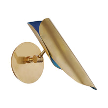 Load image into Gallery viewer, Flore Single Wall Light in Soft Brass/Riviera Blue.
