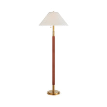 Load image into Gallery viewer, Garner Floor Lamp in Natural Brass/Saddle Leather.
