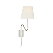 Load image into Gallery viewer, Griffin Articulating Wall Light in Polished Nickel/Parchment Leather.
