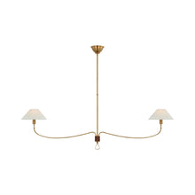 Load image into Gallery viewer, Griffin Linear Chandelier in Hand-Rubbed Antique Brass/Saddle Leather.
