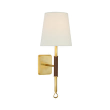 Load image into Gallery viewer, Griffin Wall Light in Hand-Rubbed Antique Brass/Saddle Leather (15.75-Inch).

