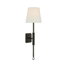 Load image into Gallery viewer, Griffin Wall Light in Bronze/Chocolate Leather (21-Inch).
