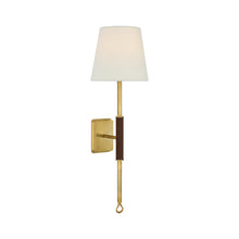 Load image into Gallery viewer, Griffin Wall Light in Hand-Rubbed Antique Brass/Saddle Leather (21-Inch).
