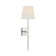 Load image into Gallery viewer, Griffin Wall Light in Polished Nickel/Parchment Leather (21-Inch).
