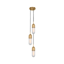 Load image into Gallery viewer, Junio Pendant Light in Hand-Rubbed Antique Brass/Frosted Glass (3-Light).

