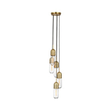 Load image into Gallery viewer, Junio Pendant Light in Hand-Rubbed Antique Brass/Clear Glass (5-Light).
