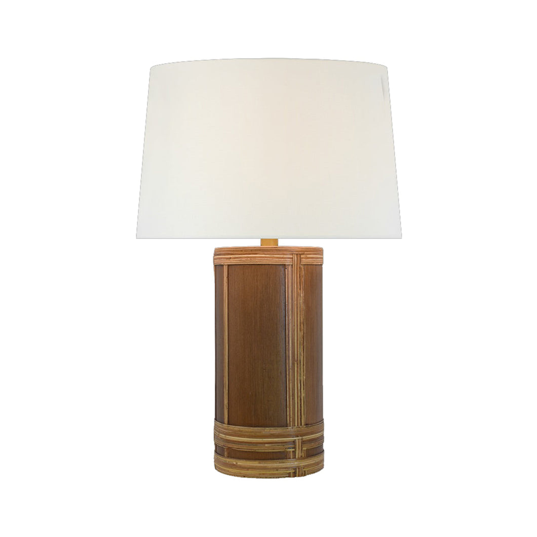 Lignum Table Lamp in Dark Oak/Dark Rattan.