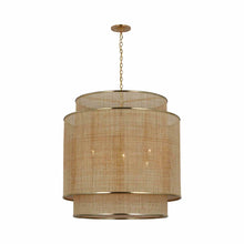 Load image into Gallery viewer, Linley Pendant Light in Soft Brass/Natural Rattan Caning.
