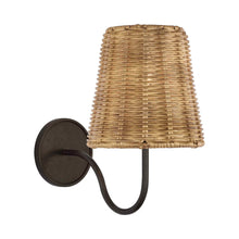 Load image into Gallery viewer, Lyndsie Wall Light in Aged Iron (Natural Wicker).
