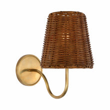 Load image into Gallery viewer, Lyndsie Wall Light in Hand-Rubbed Antique Brass (Dark Wicker).
