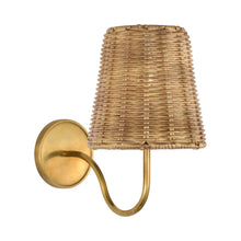 Load image into Gallery viewer, Lyndsie Wall Light in Hand-Rubbed Antique Brass (Natural Wicker).
