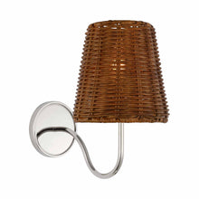 Load image into Gallery viewer, Lyndsie Wall Light in Polished Nickel (Dark Wicker).
