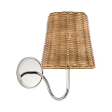 Load image into Gallery viewer, Lyndsie Wall Light in Polished Nickel (Natural Wicker).
