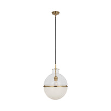 Load image into Gallery viewer, Maxey Pendant Light in Hand-Rubbed Antique Brass (Clear Glass/White Glass).
