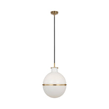 Load image into Gallery viewer, Maxey Pendant Light in Hand-Rubbed Antique Brass (White Glass).
