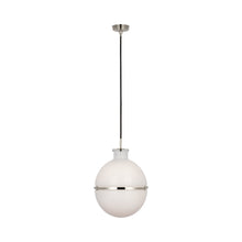 Load image into Gallery viewer, Maxey Pendant Light in Polished Nickel (White Glass).
