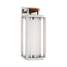 Load image into Gallery viewer, Northport Bracketed Outdoor LED Wall Light in Polished Nickel/Teak.
