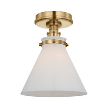 Load image into Gallery viewer, Parkington Conical Flush Mount Ceiling Light in Antique-Burnished Brass (White Glass).
