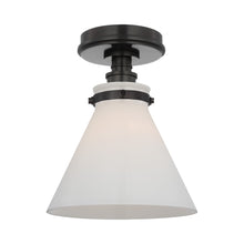 Load image into Gallery viewer, Parkington Conical Flush Mount Ceiling Light in Bronze (White Glass).
