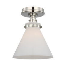 Load image into Gallery viewer, Parkington Conical Flush Mount Ceiling Light in Polished Nickel (White Glass).
