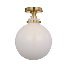 Load image into Gallery viewer, Parkington Globe Flush Mount Ceiling Light in Antique-Burnished Brass (White Glass).
