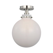 Load image into Gallery viewer, Parkington Globe Flush Mount Ceiling Light in Polished Nickel (White Glass).
