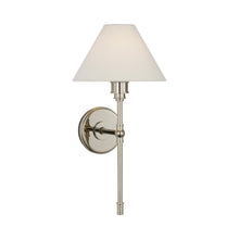 Load image into Gallery viewer, Parkington Tail Wall Light in Polished Nickel (Linen).
