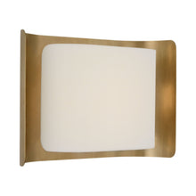 Load image into Gallery viewer, Penumbra Wide LED Wall Light in Hand-Rubbed Antique Brass/Linen.
