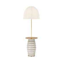 Load image into Gallery viewer, Phoebe Tray Floor Lamp in Antiqued White (Domed Linen).
