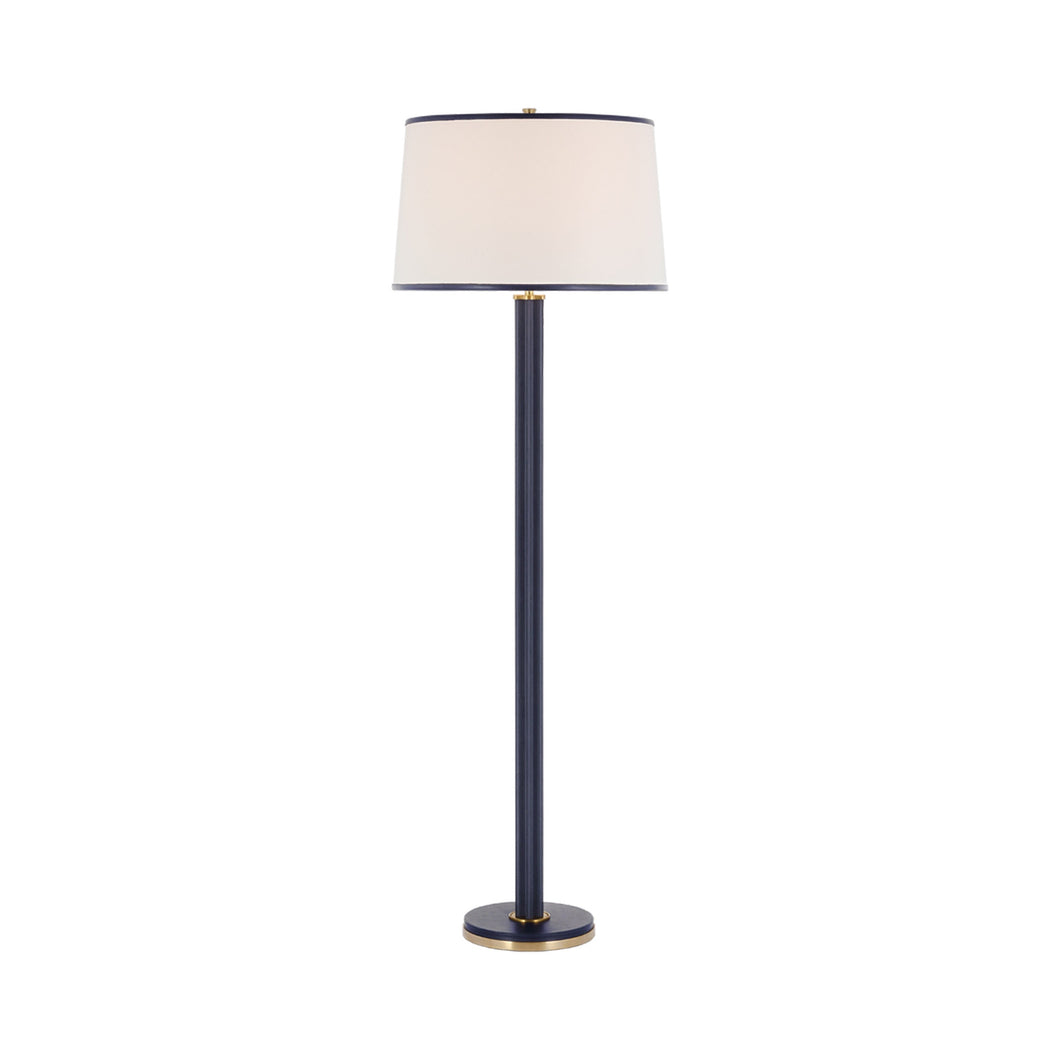 Riley Floor Lamp in Natural Brass/Navy.