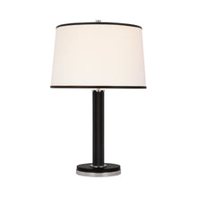 Load image into Gallery viewer, Riley Table Lamp in Polished Nickel/Chocolate Leather.

