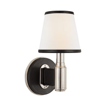 Load image into Gallery viewer, Riley Wall Light in Polished Nickel/Chocolate Leather.
