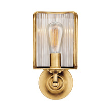 Load image into Gallery viewer, Rivington Shield Wall Light in Natural Brass.
