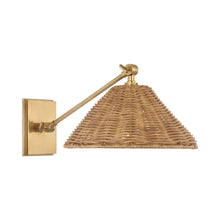 Load image into Gallery viewer, Wimberley Wall Light in Soft Brass/Natural Wicker.
