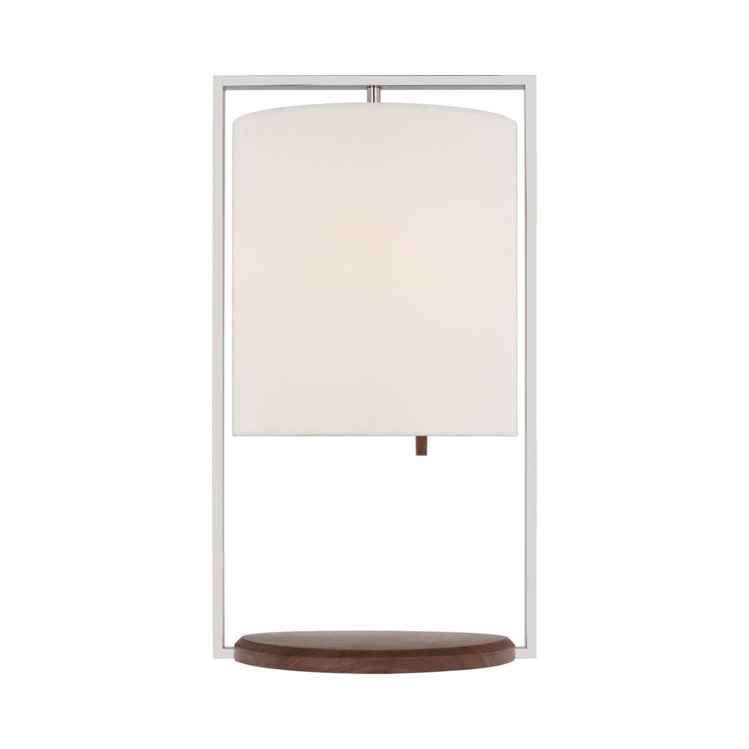 Zenz Table Lamp in Polished Nickel/Walnut.
