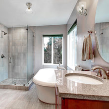 Load image into Gallery viewer, Ashton Flush Mount Ceiling Light in bathroom.
