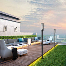 Load image into Gallery viewer, Aura Outdoor Square Post Light in Outside Area.
