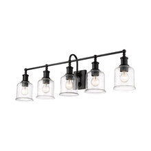 Load image into Gallery viewer, Bryant Bath Vanity Light in Matte Black/Clear Seedy (5-Light).

