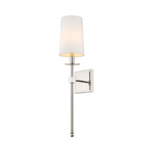 Load image into Gallery viewer, Camila Wall Light in Polished Nickel/White.
