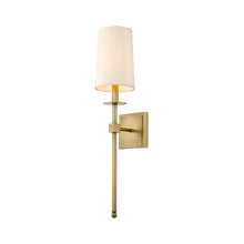 Load image into Gallery viewer, Camila Wall Light in Rubbed Brass/Beige.

