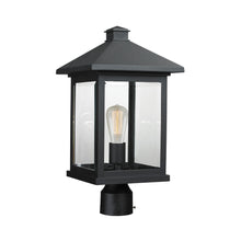 Load image into Gallery viewer, Portland Outdoor Round Mount Post Light in Black/Clear Beveled (18.5-Inch).
