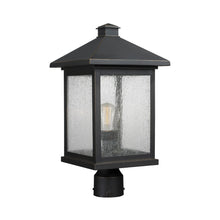 Load image into Gallery viewer, Portland Outdoor Round Mount Post Light in Oil Rubbed Bronze/Clear Seedy (18.5-Inch).
