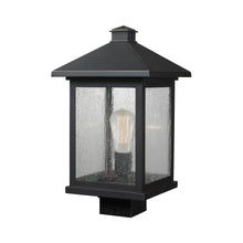 Load image into Gallery viewer, Portland Outdoor Square Mount Post Light in Oil Rubbed Bronze/Clear Seedy (17-Inch).
