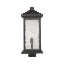Load image into Gallery viewer, Portland Outdoor Square Mount Post Light in Oil Rubbed Bronze/Clear Seedy (22.5-Inch).
