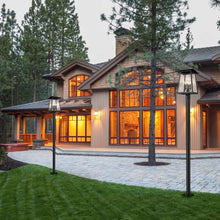 Load image into Gallery viewer, Rainer Outdoor Lean Post Light in Outside Area.
