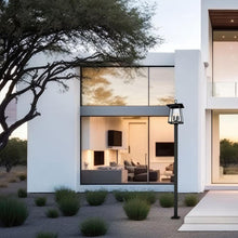 Load image into Gallery viewer, Rainer Outdoor Square Post Light in Outside Area.
