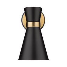 Load image into Gallery viewer, Soriano Wall Light in Matte Black/Heritage Brass (1-Light).
