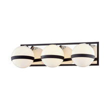 Load image into Gallery viewer, Ace Bath Vanity Light in Carbide Black / Polish Nickel Accents (3-Light).
