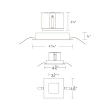 Load image into Gallery viewer, Aether 2 Inch Wall Wash Square LED Recessed Trim - line drawing.
